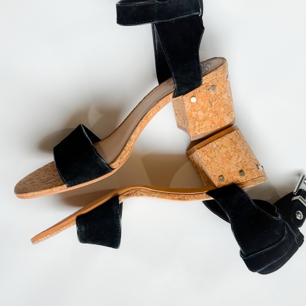 Vince Camuto black studded ankle strap chunky heel sandal ❤️ - Picture 8 of 12